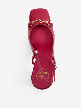 Tmavo ružové dámske kožené sandále na podpätku Love Moschino