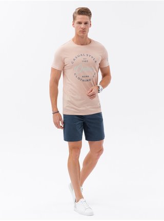 Pánské bavlněné tričko s potiskem - světle růžové V3 S1752