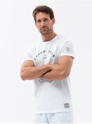 Pánské bavlněné tričko s potiskem - bílé V2 S1752
