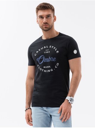 Pánské bavlněné tričko s potiskem - černé V1 S1752