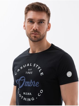 Pánské bavlněné tričko s potiskem - černé V1 S1752