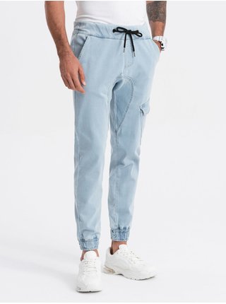 Světle modré pánské cargo kalhoty Ombre Clothing 