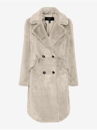 Krémový dámský kabát z umělé kožešiny VERO MODA Sonjaelly  