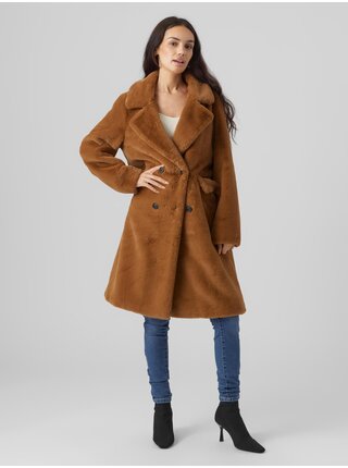 Hnedý dámsky kabát z umelej kožušiny VERO MODA Sonjaelly