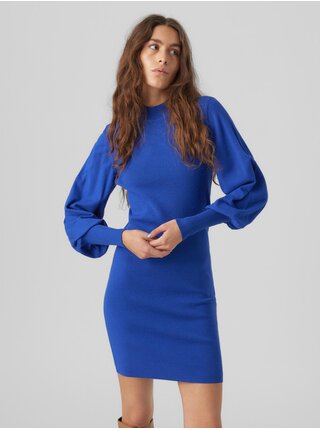 Modré dámske svetrové šaty VERO MODA Hollykarispuff  