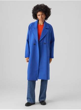 Modrý dámsky kabát s prímesou vlny VERO MODA Hazel  