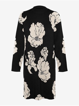 Bílo-černé dámské květované svetrové šaty VERO MODA Flora  