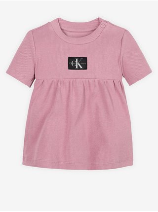 Ružové dievčenské rebrované šaty Calvin Klein Jeans
