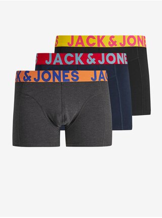 Sada tří klučičích boxerek v černé, tmavě modré a šedé barvě Jack & Jones Crazy