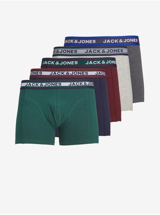 Sada pěti pánských boxerek v šedé, zelené, vínové a tmavě modré barvě Jack & Jones Oliver