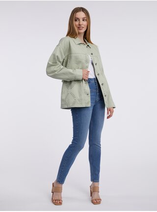Světle zelená dámská vzorovaná džínová bunda ORSAY