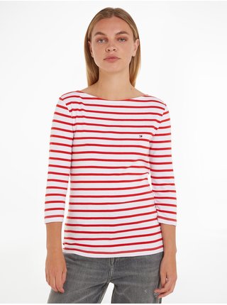 Bielo-červené dámske pruhované tričko s dlhým rukávom Tommy Hilfiger