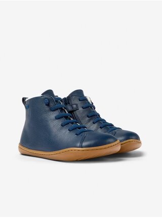 Tmavo modré chlapčenské kožené zimné barefoot topánky Camper
