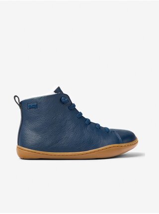 Tmavě modré klučičí kožené zimní barefoot boty Camper
