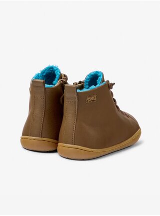 Hnedé chlapčenské kožené zimné barefoot topánky Camper