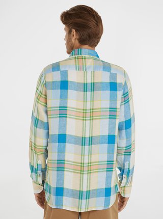 Modro-béžová pánska kockovaná košeľa Tommy Hilfiger