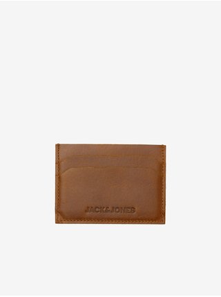 Hnedé pánske kožené púzdro na kreditné karty Jack & Jones Side