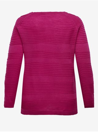 Tmavo ružový dámsky rebrovaný sveter ONLY CARMAKOMA Airplain