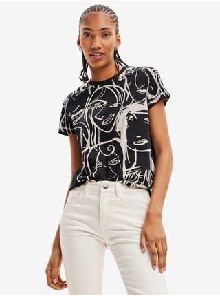 Béžovo-čierne dámske vzorované tričko Desigual Maca 9