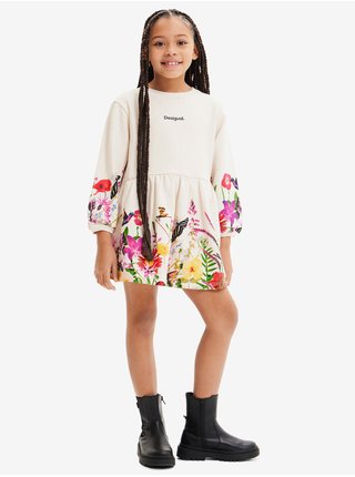 Béžové dievčenské kvetované mikinové šaty Desigual Lorena