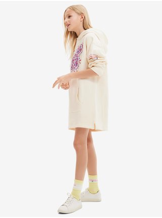 Krémové dievčenské mikinové šaty s kapucňou Desigual Emmline Disney