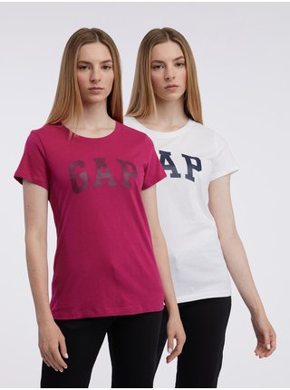 Sada dvoch dámskych tričiek v tmavo ružovej a bielej farbe GA