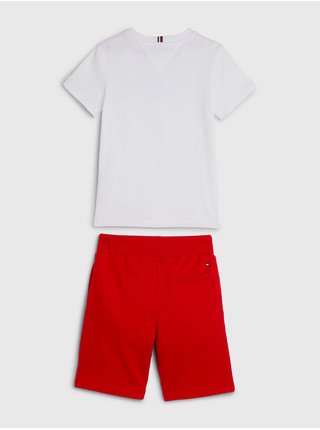 Sada chlapčenského trička a kraťasov v bielej a červenej farbe Tommy Hilfiger