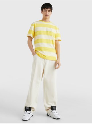 Svetlo žlté pánske pruhované tričko Tommy Jeans