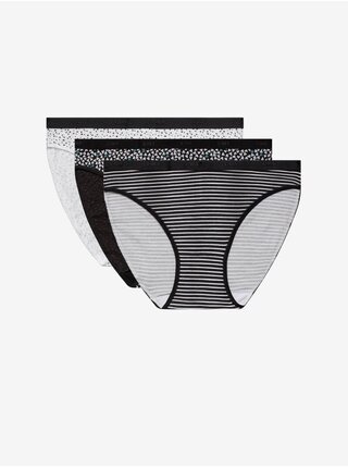 Sada tří dámských vzorovaných kalhotek v černé a bílé barvě Dim LES POCKETS COTTON SLIP   