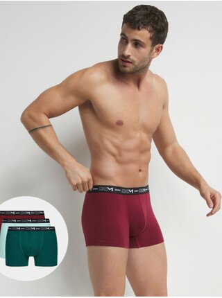 Sada tří pánských boxerek v zelené, světle modré a červené barvě Dim COTTON STRETCH BOXER   