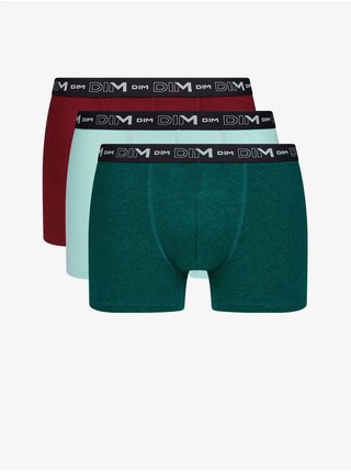 Sada tří pánských boxerek v zelené, světle modré a červené barvě Dim COTTON STRETCH BOXER   