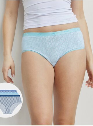 Sada tří dámských vzorovaných kalhotek ve světle a tmavě modré barvě Dim LES POCKETS COTTON BOXER  