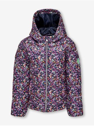 Tmavomodrá dievčenská kvetovaná prešívaná bunda ONLY New Talia