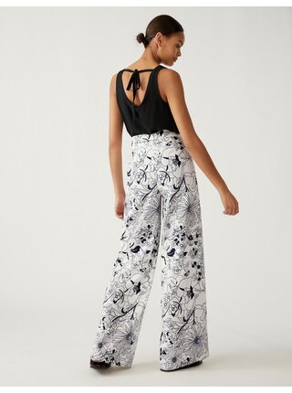 Čierno-biele dámske vzorované saténové keprové nohavice Marks & Spencer