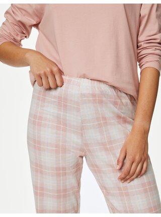 Růžová dámská kostkovaná pyžamová souprava Marks & Spencer   