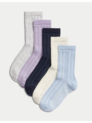 Sada pěti párů holčičích ponožek v modré, šedé a fialové barvě Marks & Spencer 