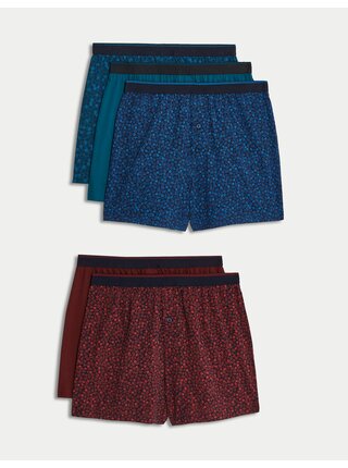 Súprava piatich pánskych trenírok v modrej a vínovej farbe Marks & Spencer