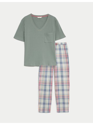 Zelené dámske kockované pyžamo Marks & Spencer