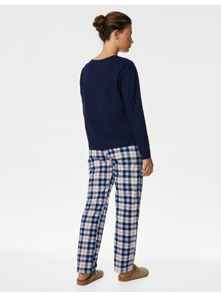 Tmavě modré dámské kostkované pyžamo Marks & Spencer 