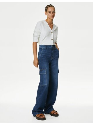 Tmavomodré dámske bootcut kapsáčové džínsy Marks & Spencer