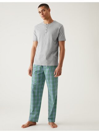 Zeleno-šedá pánská kostkovaná pyžamová souprava Marks & Spencer 