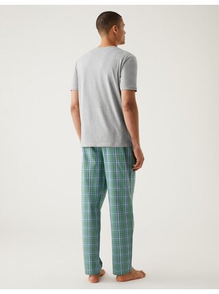Zeleno-šedá pánska kockovaná pyžamová súprava Marks & Spencer