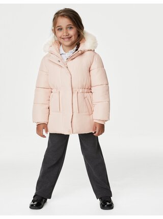 Světle růžová holčičí zimní bunda s umělým kožíškem Marks & Spencer  