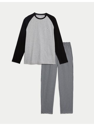 Černo-šedé pánské vzorované pyžamo Marks & Spencer  
