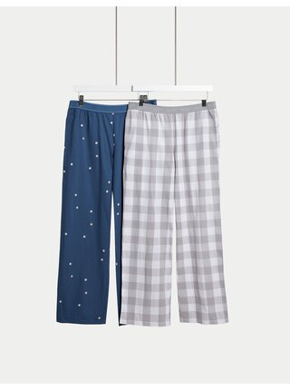 Sada dvou dámských spodních dílů pyžama v modré a šedé barvě Marks & Spencer   