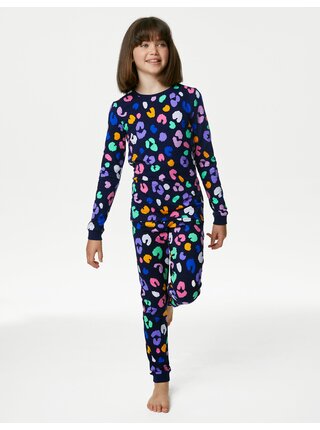 Tmavě modré holčičí vzorované pyžamo Marks & Spencer  