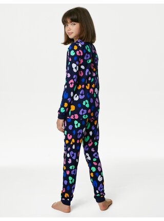 Tmavě modré holčičí vzorované pyžamo Marks & Spencer  