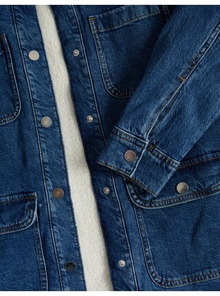  Tmavomodrá dámska džínsová bunda s umelým kožúškom Marks & Spencer