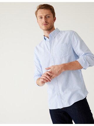 Světle modrá pánská pruhovaná košile Marks & Spencer Oxford