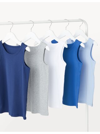 Sada pěti klučičích tílek z čisté bavlny v modré barvě Marks & Spencer